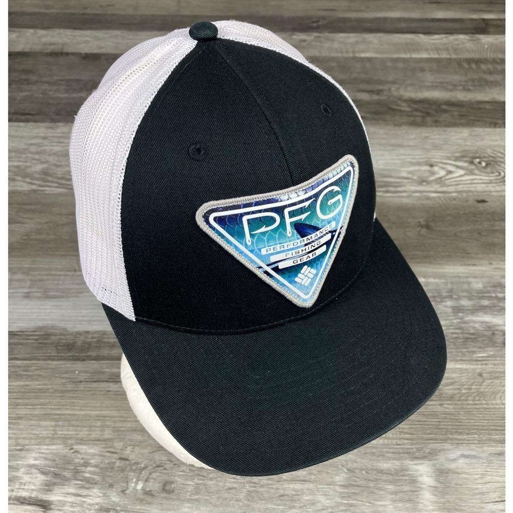 Columbia PFG Mesh Snapback Hat Black White Fishing Trucker Cap CU0312 O/S